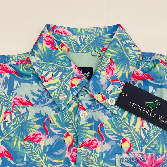 NWT Shordees by PT YL Floral Flamingo Shirt - Picture 2 of 5